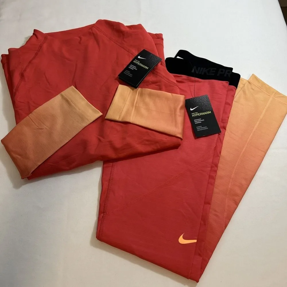 Nike Pro Women's‎ Hyperwarm Fade Training Large Top Medium Pants Coral Peach